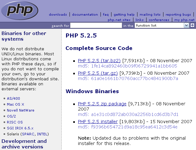 PHPダウンロード