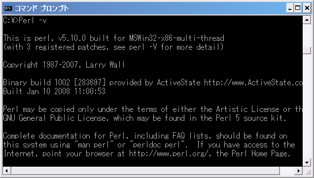 コマンドプロンプト Perl -v